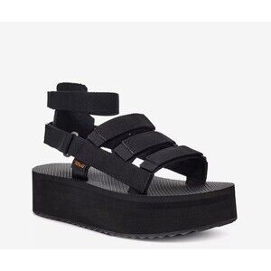 Teva Mevia Flatform Strappy Black Sandal Size 10 Edgy Comfort